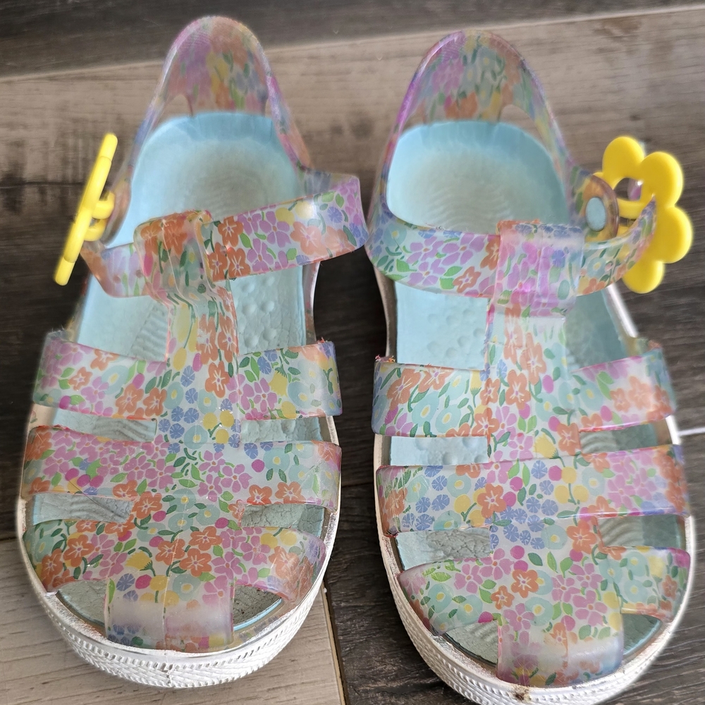 Mini Boden Floral Kids Sandals with Yellow Accents
